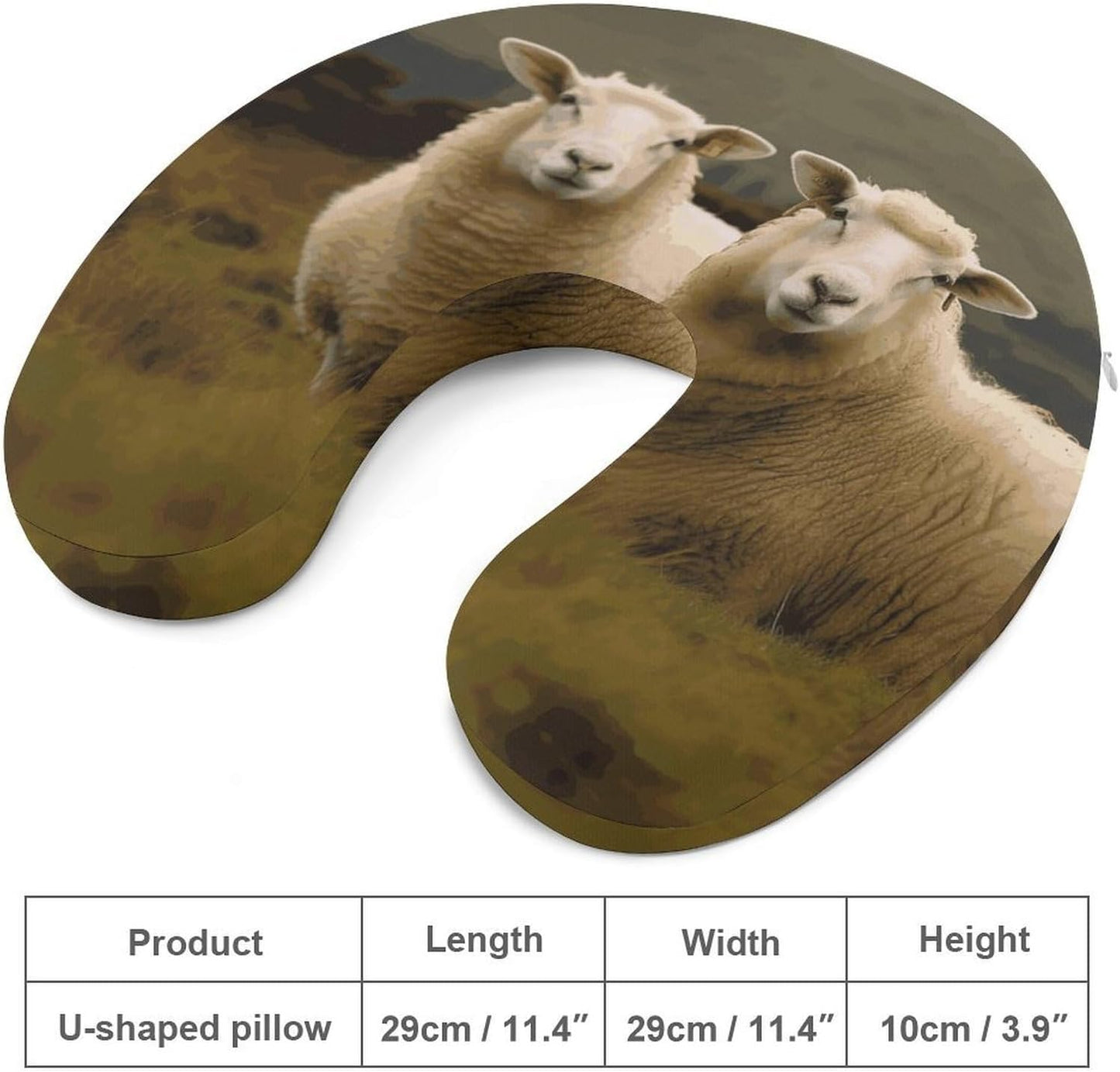 Two White Sheep Neck Pillow Memory Foam U Shaped Pillows Portable Pillows for Shoulder Travel Head Support Pillow with Concealed Zipper for Airplane Car Home Office