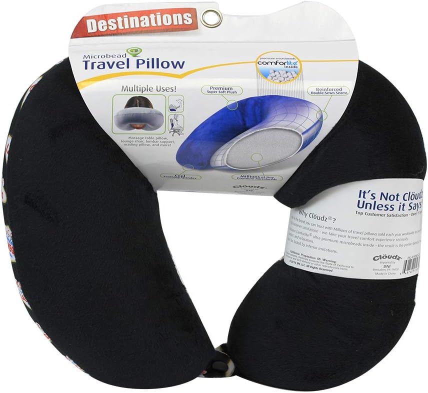 Cloudz Las Vegas Destinations - Microbead Travel Neck Pillow - Black