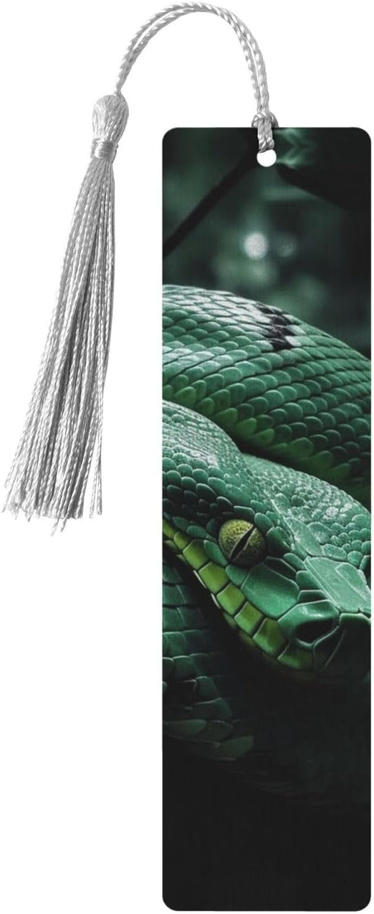 Snake on Branch Bookmarks Gifts for Women Men, Wooden Bookmarks for Book Lovers, Vintage Book Marks Ornaments with Tassel, Unique Personalized Reading Page Markers Gray