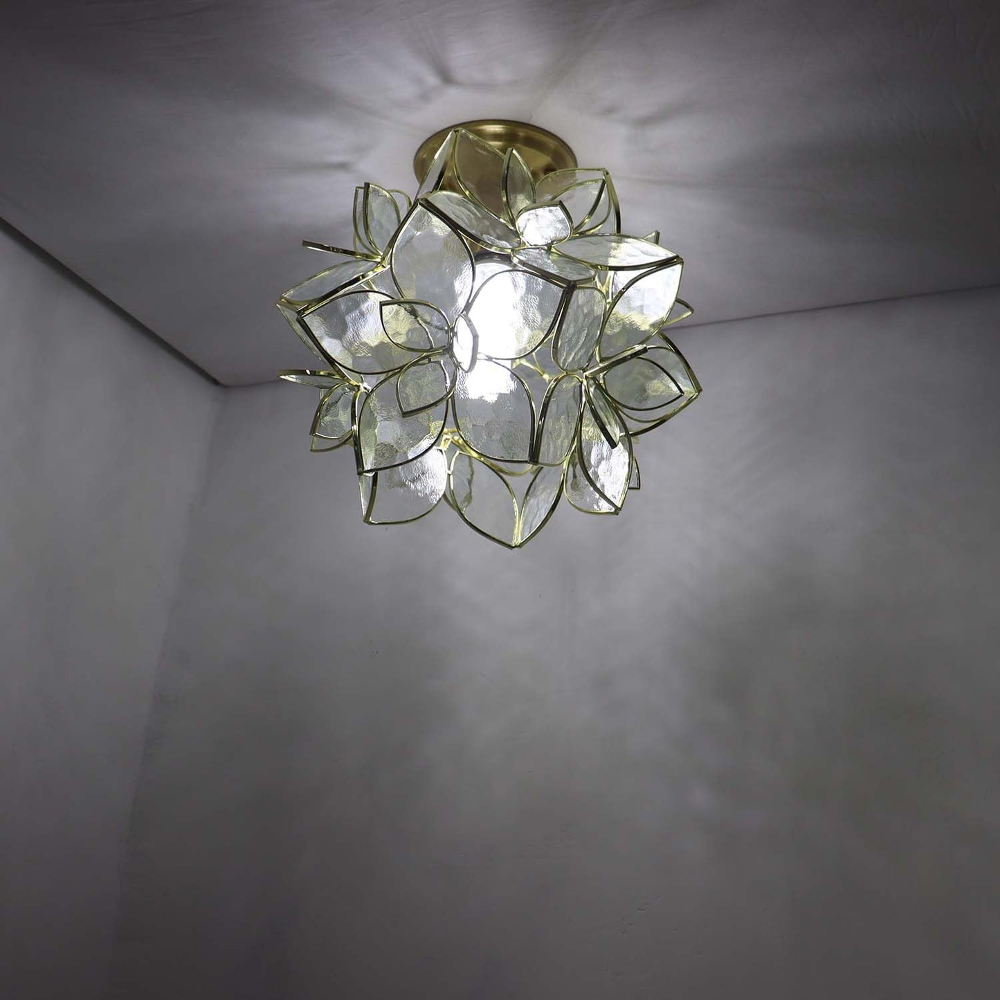 Bieye L11036 Flower Petals Tiffany Style Stained Glass Close to Ceiling Light for Home Decor (Clear, 12" Rose Lily)