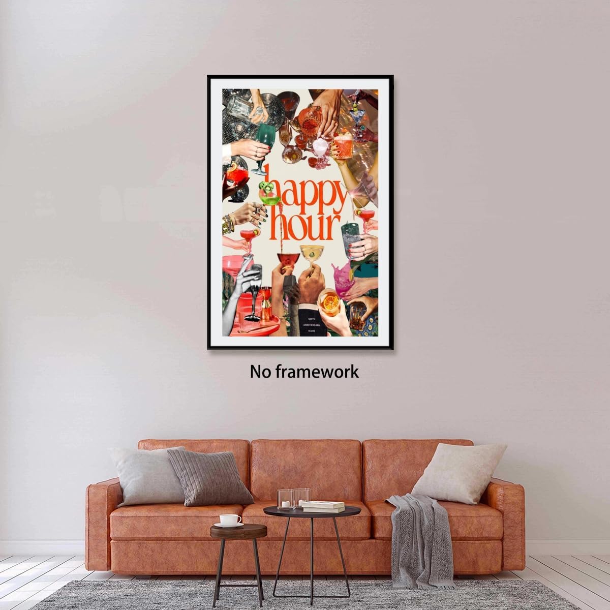 Cocktail Happy Hour Wall Art Retro Martini Posters Bar Art Canvas Print Vintage Kitchen Decor Disco Ball Poster Fun Party Decor Sign Pictures for Bar Cart Dining Room 12x18inch Unframed