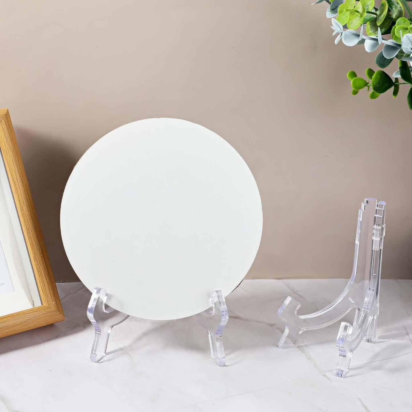 2 Pieces Plate Stand, 4.4/6.4 Inch Clear Acrylic Easels Display Stands, Plate Display Stands, Display Holder for Frame Picture Magazine Book CD Phone