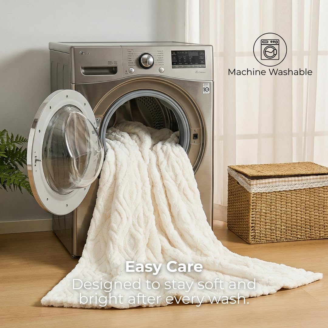 The Seacliff Blanket 50x60 Throw, Lighthouse Cream – Lightweight Soft Fleece Throw Blanket for Couch, Breathable All Season, Coastal Wave Texture