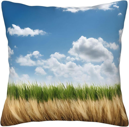 All-Season Square Pillow Covers 18"X18", Wheat Field, Decorative Throw Pillow Covers for Sofa Bed Couch, Hidden Zipper Cushion Cover, Square Lumbar & Accent Pillowcases for Home Decor