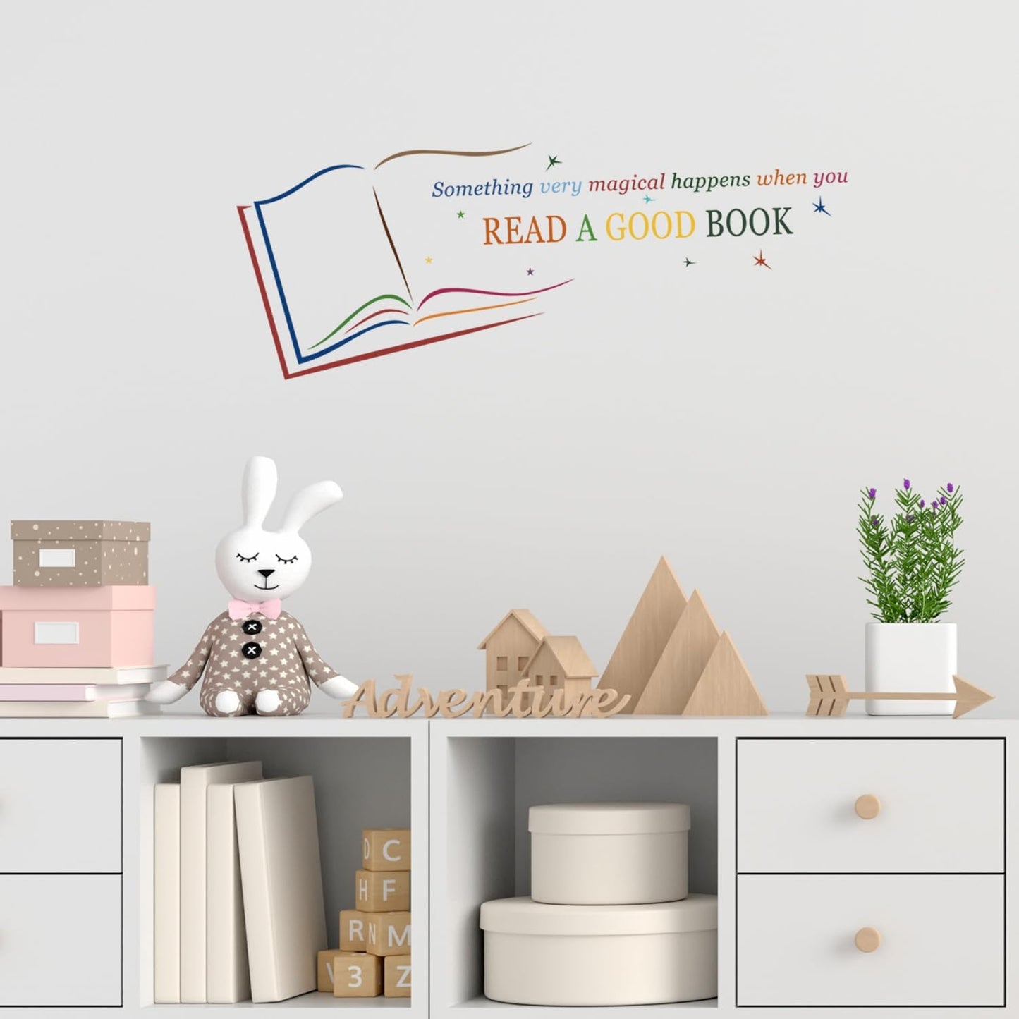 ADECALS Open Book Wall Sticker Something Very Magical Happens When You Read A Good Book Wall Art Colorful Reading Book Decal (Book05)
