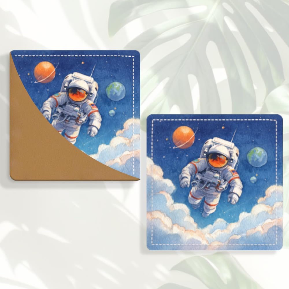 2PCS Leather Bookmarks 3.54 x 3.54 Inch Astronaut and Space Galaxy Design Reading Accessories for Books Journals Bibles Travel Diary Students Teachers and Book Lovers Gift
