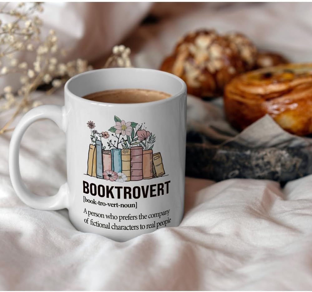 Book Lover Mug -Funny Bookish Gifts for Women, Book Club Gift, Librarian Reader Gift for Bookworms, Reading Themed Coffee Mugs - Drink Coffee Read Books Be Happy