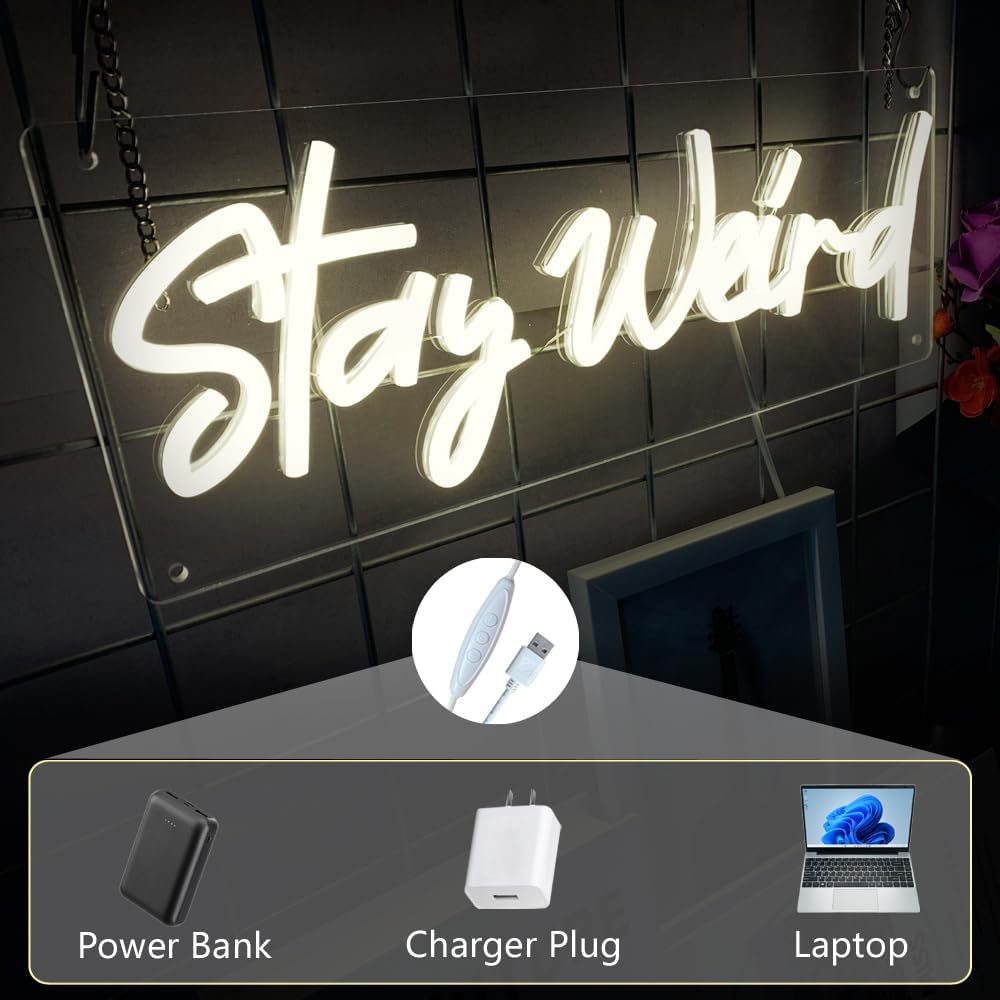 Stay Weird Neon Sign LED Neon Lights Dimmable USB Powered Book Lovers Words Quotes Sign Kid Room Light Wall Art for Library Classroom Reading Corner Decor 16"x5.76"