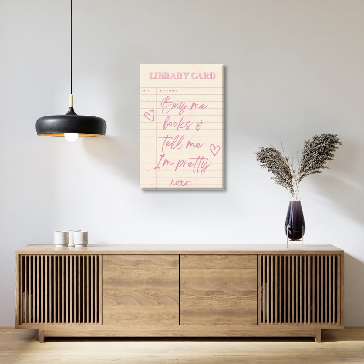 Buy Me Books and Tell Me Im Pretty Wall Art Trendy Library Card Pink Aesthetic Reading Poster Girly Positive Quote Canvas Prints Gift For Book Lovers Classroom Home Wall Decor Unframed16x24inch
