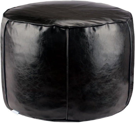 Handmade Unstuffed Faux Leather Pouf Ottoman - Storage Solution and Floor Seat - 14"x20" Round Stool - Perfect as a Futon Chair, footrest Ottoman, cushionl Ottoman, or Leather Foot Stool(Black)