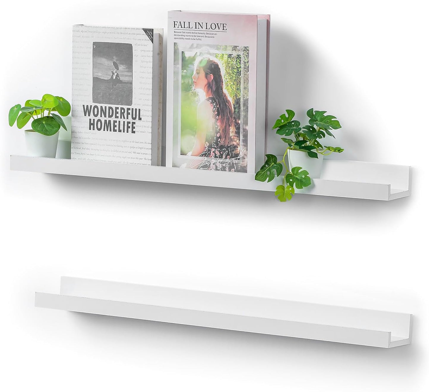 24 inch Long Shelf for Wall: White Wall Book Shelves for Bedroom Kids - Narrow Floating Shelves for Picture Photo