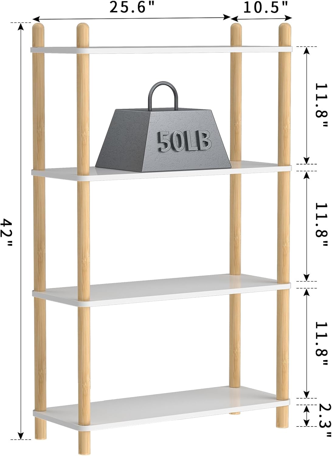 4-Tier Wooden Bookcase - Modern Freestanding Bookshelf, Multifunctional Display Shelf for Home and Office, White, Rectangular Design