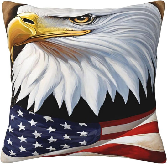 All-Season Square Pillow Covers 18"X18", Patriotic Bald Eagle Flag, Decorative Throw Pillow Covers For Sofa Bed Couch, Hidden Zipper Cushion Cover, Square Lumbar & Accent Pillowcases For Home Decor