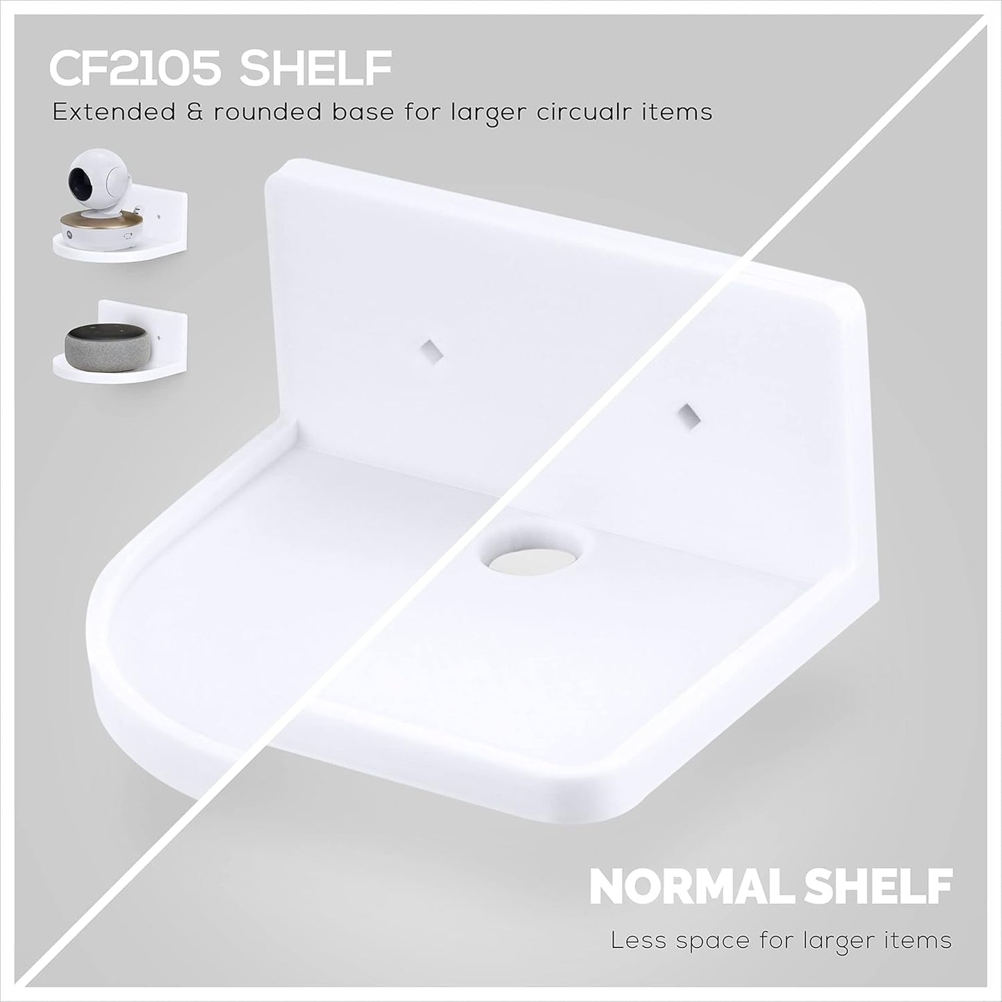 BRAINWAVZ 5” Small Floating Shelf, Adhesive & Screw in, for Bluetooth Speakers, Cameras, Plants, Books, Toys & More, Universal Shelves, Easy to Install Shelf CF2105 White