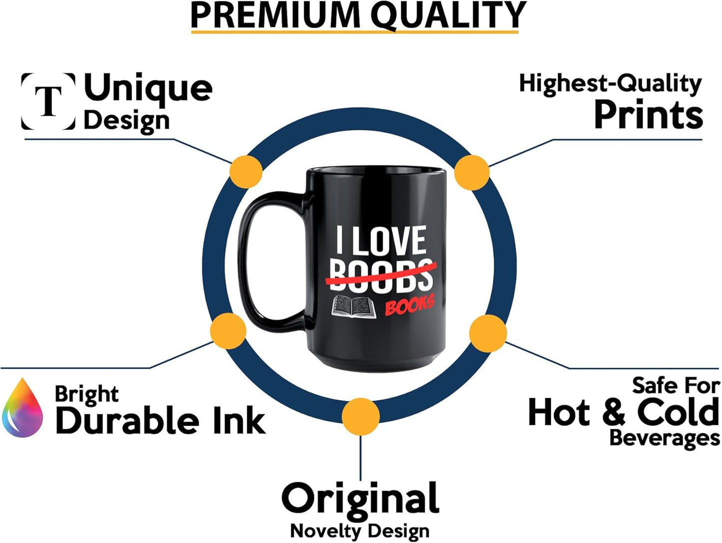 Book Lover Coffee Mug 15oz Black -I Love boobs - Bookworm Literature Library Book Lover Reader Booked Editor Intellectual Studious
