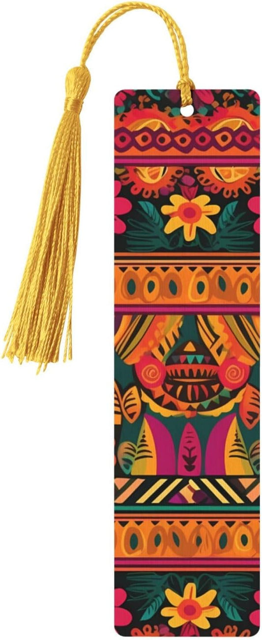 Mexican Folk Art Boho Bookmarks with Tassels, Wood Bookmark for Women Men Handmade Book Mark for Book Lovers, Reading Page Markers Wood Tags Ornaments Birthday Teachers Gift
