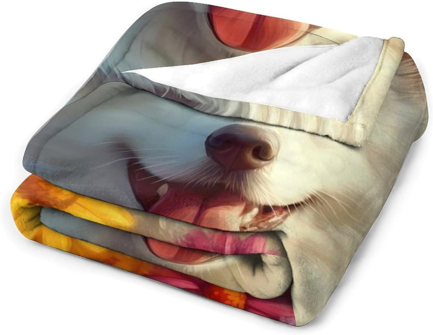 Cute Samoyed Throw Blanket for Couch Bed Plush Cozy Fuzzy Flannel Blanket for All Season 66"x90"