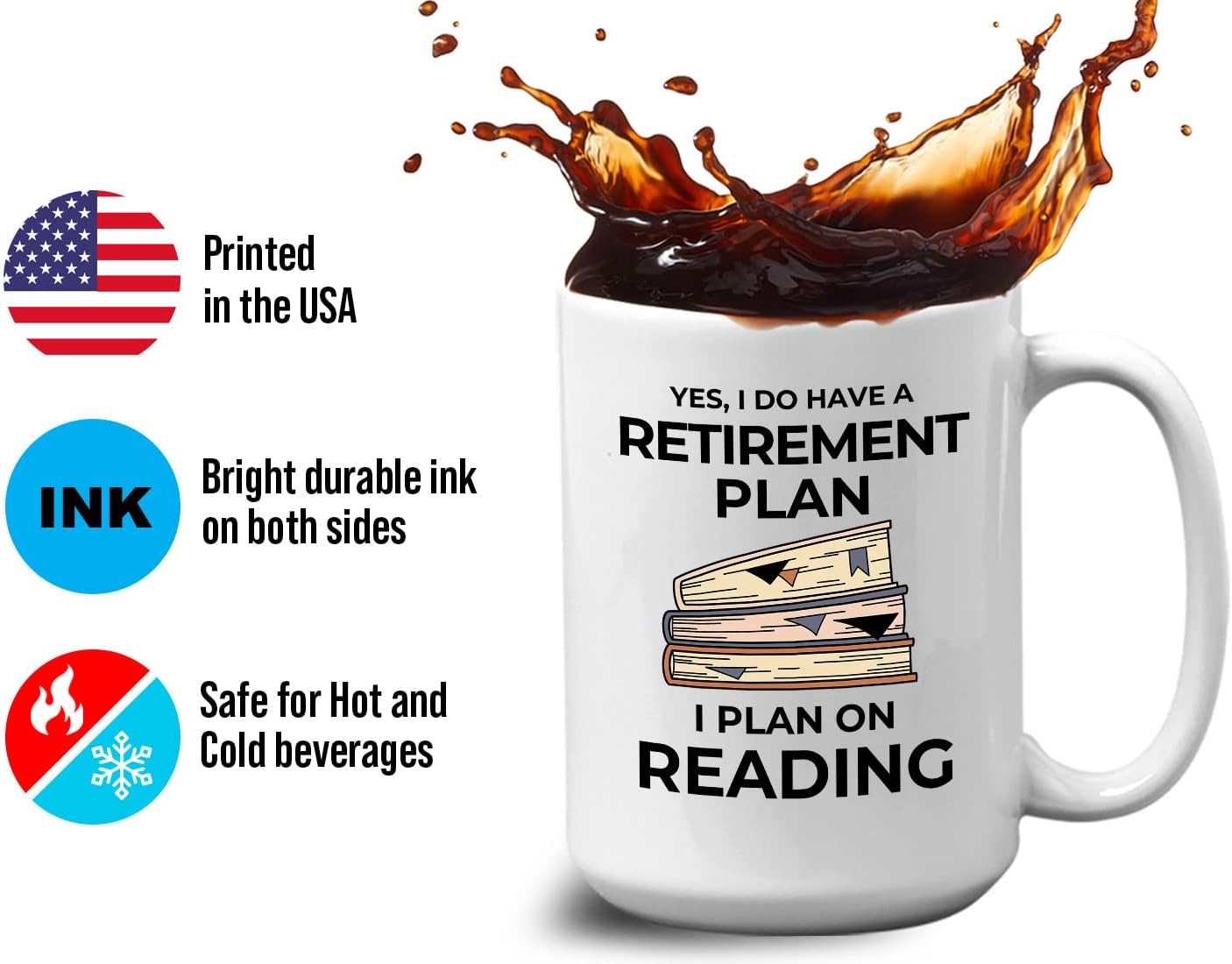 Bubble Hugs Book Lover Coffee Mug 15oz White - Retirement Plan Reading - Reading Retired Coworker Employee Retirement Reader Stack of Books Book Lover Bookish Novelist Librarian Writer