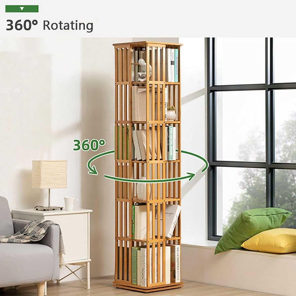 360° Rotating Bookshelf Tower - 5/6 Tier Revolving Bookcase, Versatile Floor Standing Storage Rack for Home, Office, Living Room, Space-Saving Book Organizer