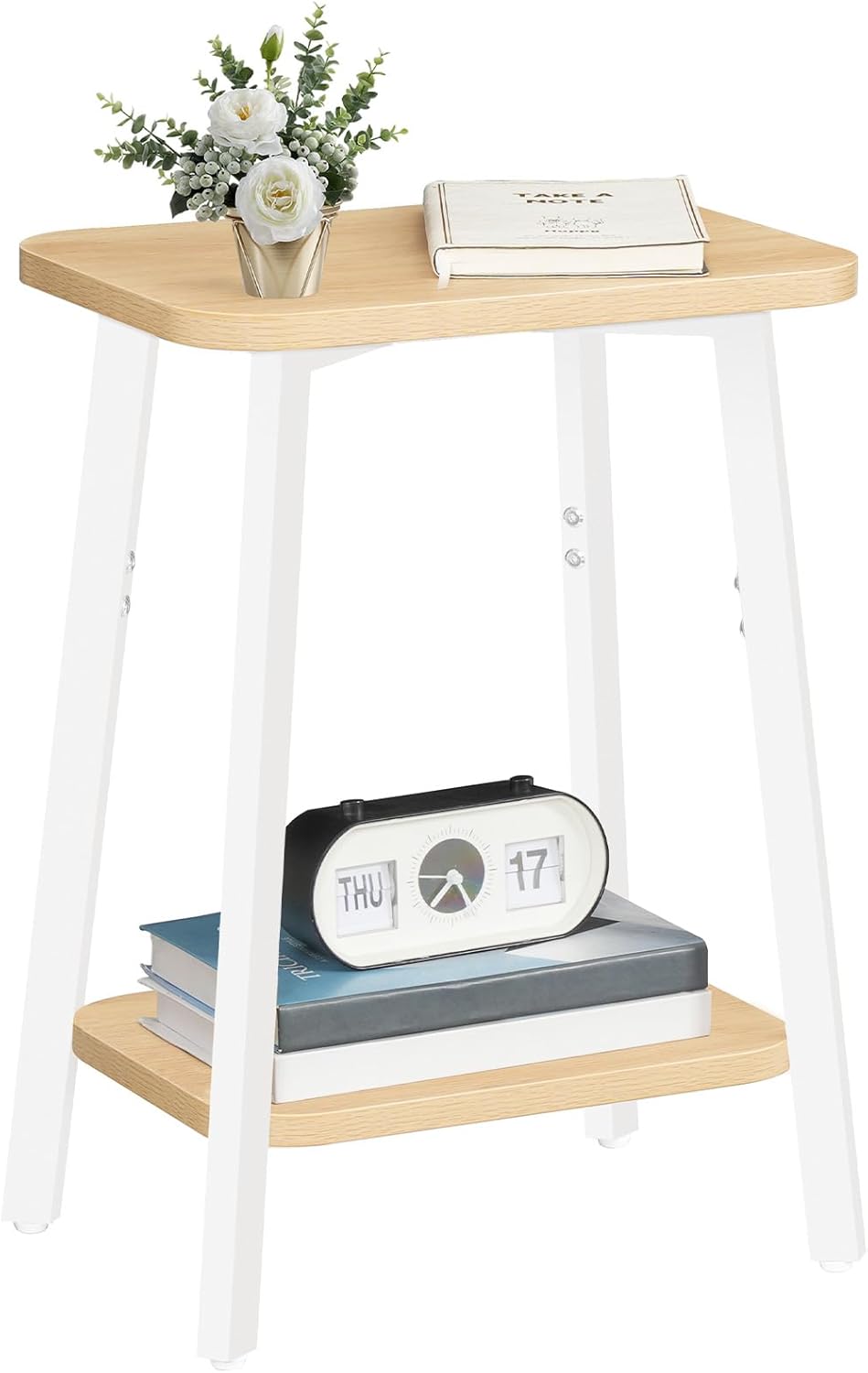 Side Table, Small Rectangular End Table with Storage Shelf, 2-Tier Bedside Table Sofa Couch Table, Nightstand for Small Spaces, Living Room, Bedroom, Natural ETBN4701