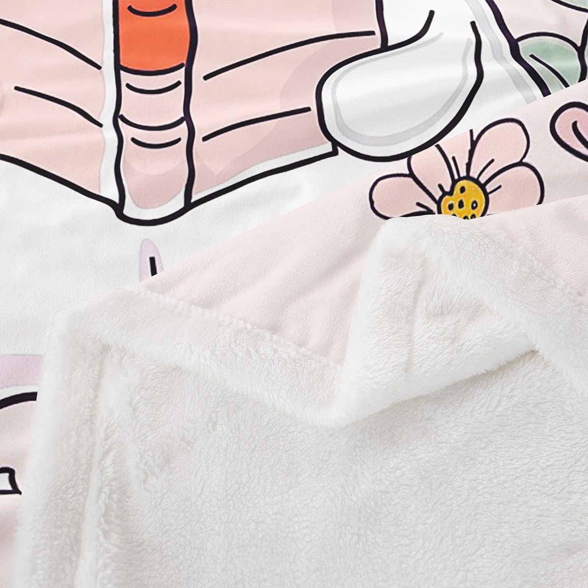 Erosebridal Kawaii Ghost Fleece Blanket Twin 60x80 Pink Spooky Ghost Reading Sherpa Blanket for Sofa Couch Halloween Flowers Fuzzy Plush Throw Soft Warm Exotic Goth Pattern
