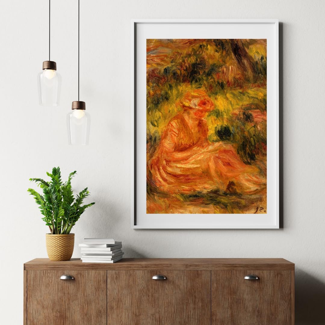 Young Woman in a Landscape Reading a Book Painting by Pierre Auguste Renoir 8"X10" Image Size on CANVAS Fine Art Print Poster Shipped Rolled-up