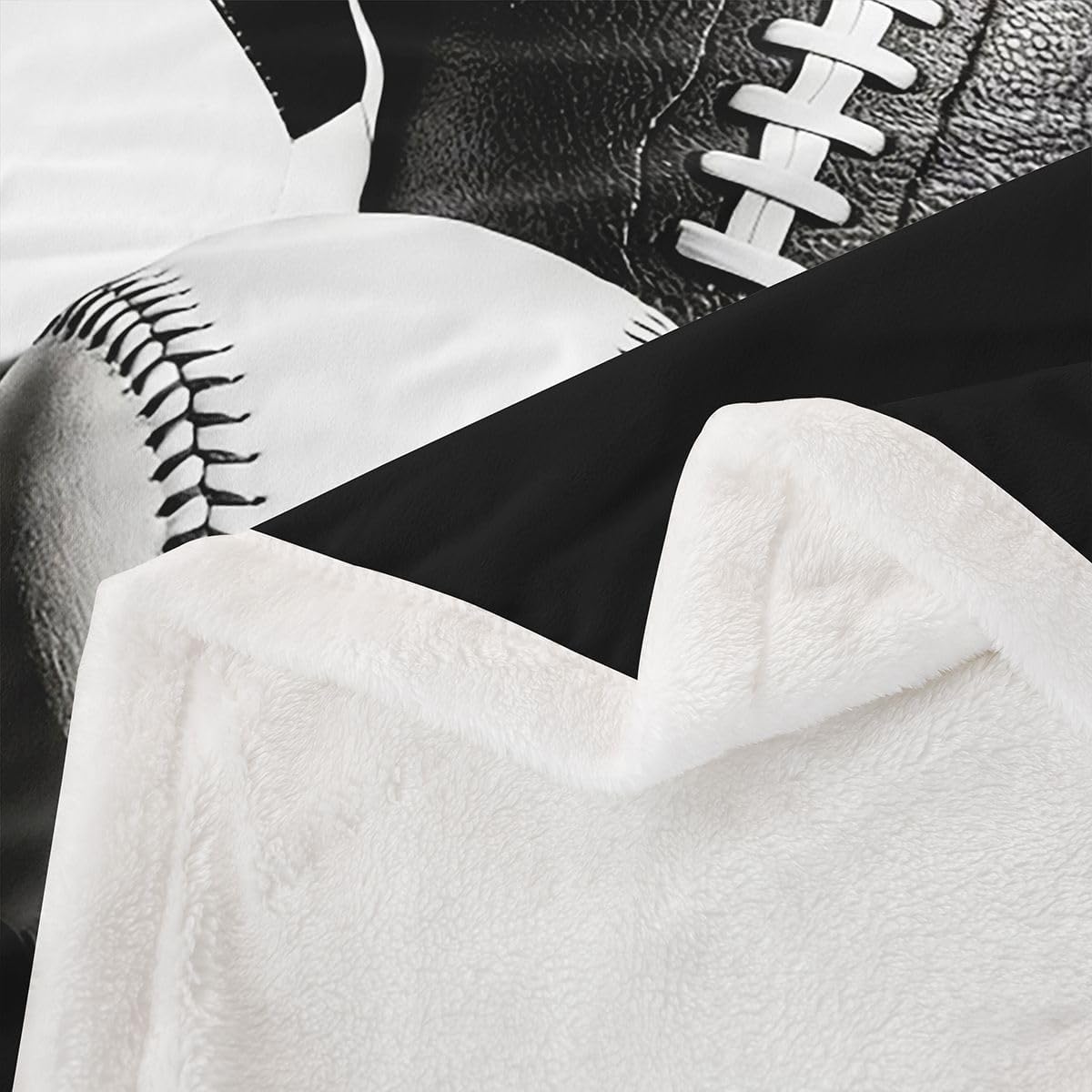 Feelyou Sports Sherpa Throw Blanket for Couch Football Super Soft Cozy Fleece Black White Baseball Blanket for Winter, Plush Throw Soocer Basketball Baby 30"x40" All Season