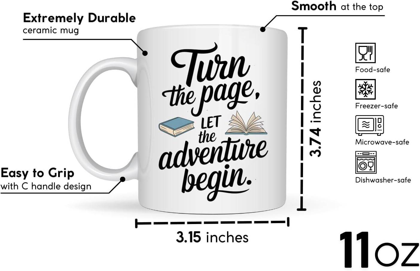 Book Lover Coffee Mug 11oz White - Page - Gift for Bookworm Reader Reading Lover Bookish Women