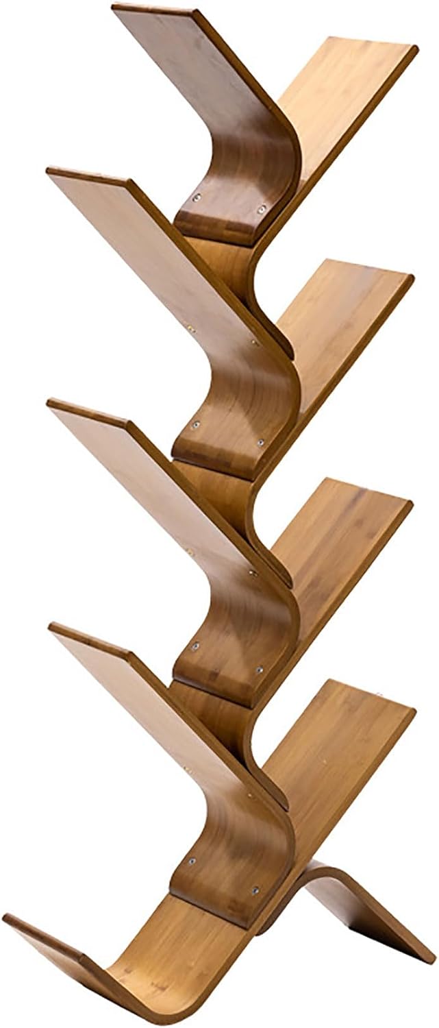 Modern 8-Tier Bamboo Bookshelf, Creative Curved Wood Bookcase for Home & Living Room, Space-Saving Book Storage Organizer, Stylish Corner Shelf Design