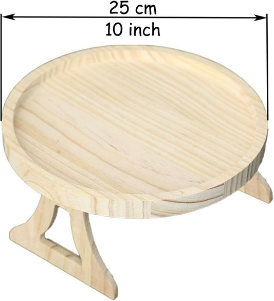 10 Inch Round Sofa Arm Tray, Natural Wood Couch Armrest Table, Clip On Side Table for Wide Couch Arm