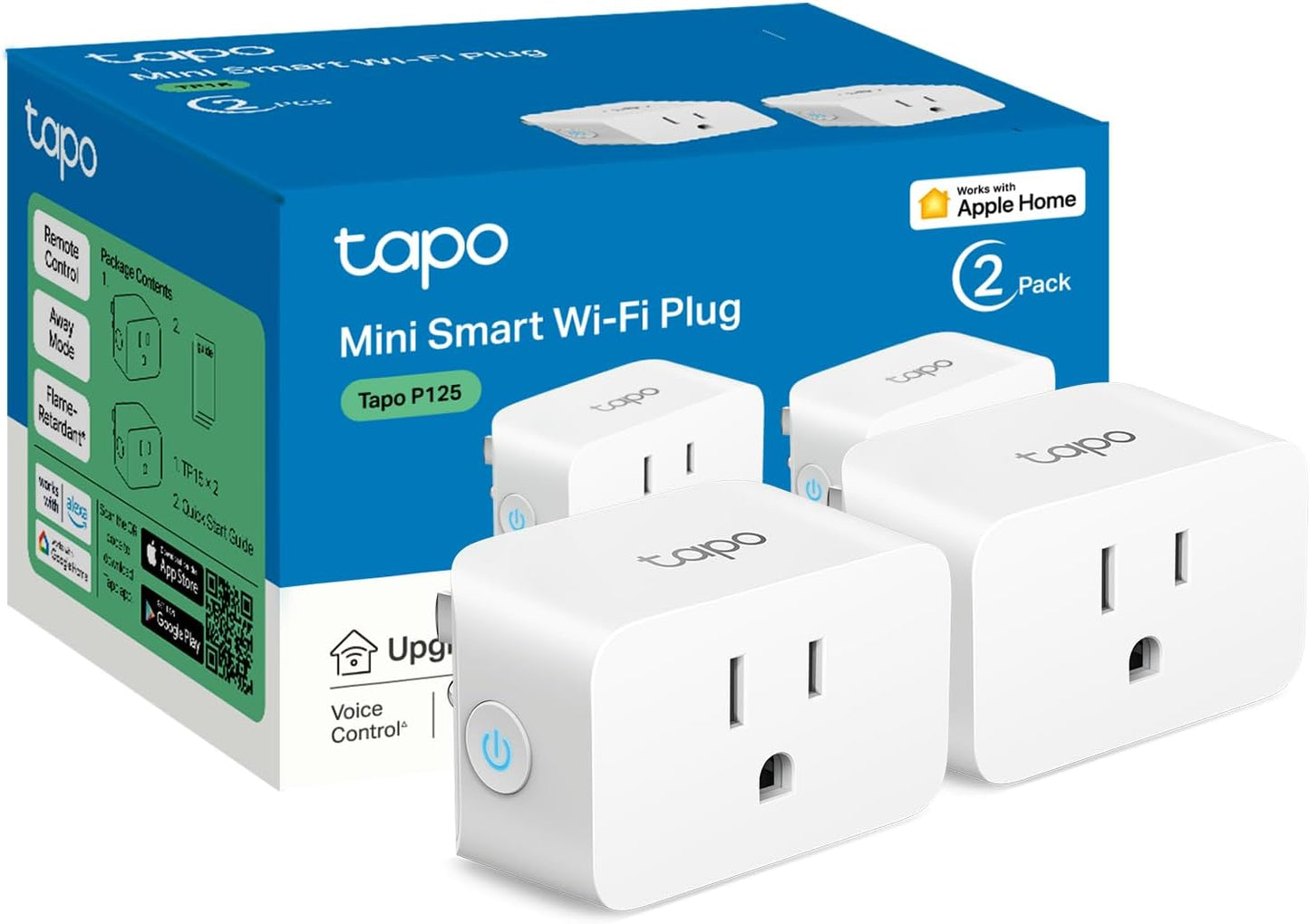 TP-Link Tapo Apple HomeKit Smart Plug Mini, Compact Design, 15A/1800W Max, Super Easy Setup, Works with Siri, Alexa & Google Home, UL Certified, 2.4G Wi-Fi Only, White, Tapo P125(2-Pack)