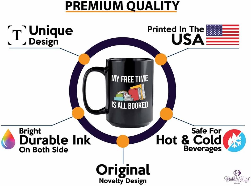 Book Lover Coffee Mug 15oz Black - free time all booked - Birthday Gifts for Readers Gifts for Book Lovers Girls Book Club