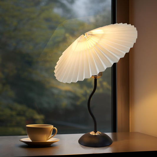 Arts Bedside Table Lamp for Bedroom, Cute Small Pleated Lamps for Nightstand, Vintage Lamp with Umbrella Shade, Decor Desk Reading Lamps for Living Room Kids Room Dorm Office with E26 LED Bulb