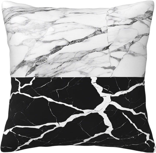 All-Season Square Pillow Covers 18"X18", Black White Marble, Decorative Throw Pillow Covers for Sofa Bed Couch, Hidden Zipper Cushion Cover, Square Lumbar & Accent Pillowcases for Home Decor