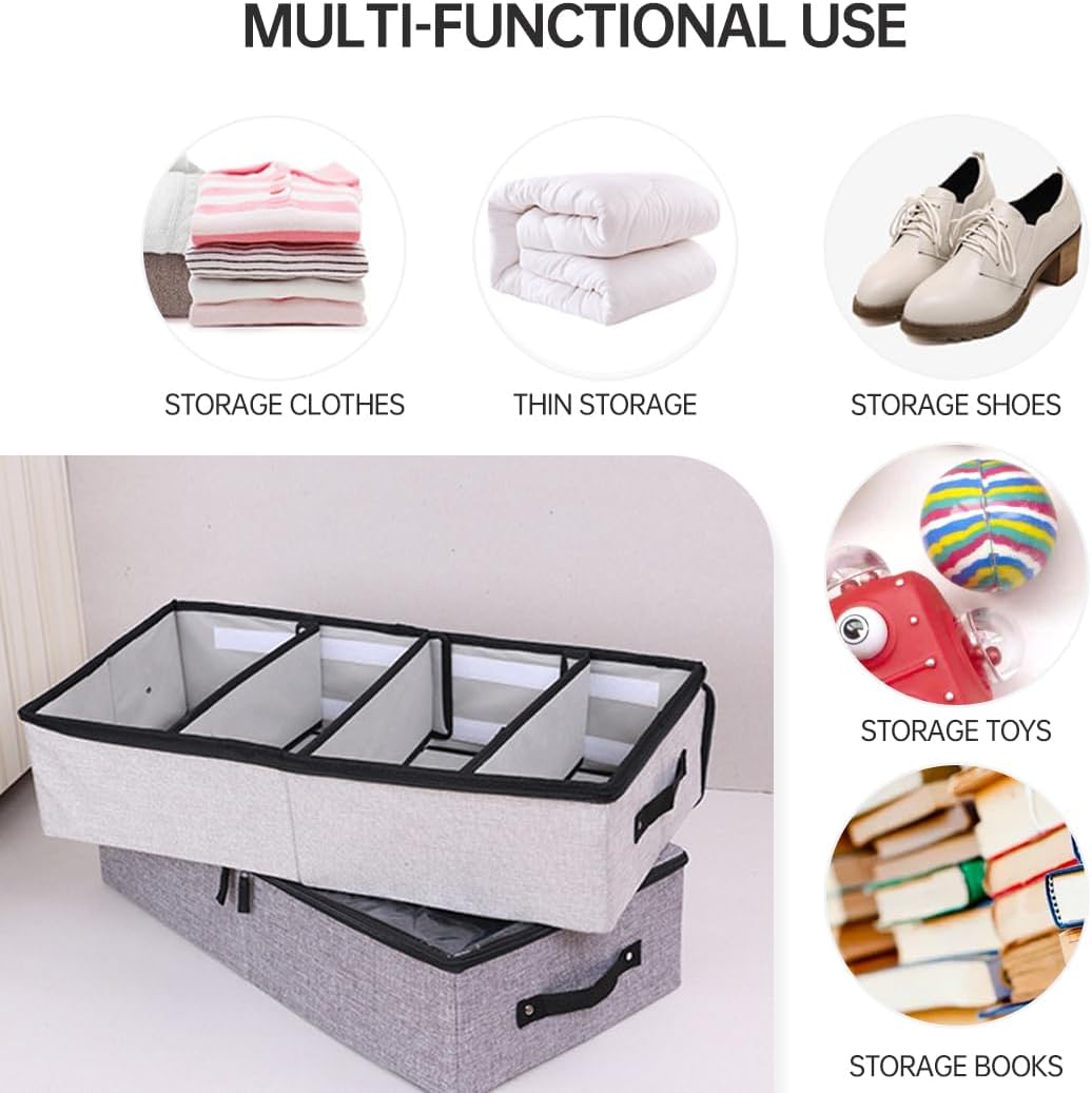 DAISHA 2PCS Underbed Organizer Drawer,Foldable Clear Window Storage Box with 2 Zippers for Clothes,Shoes,Home & Car.