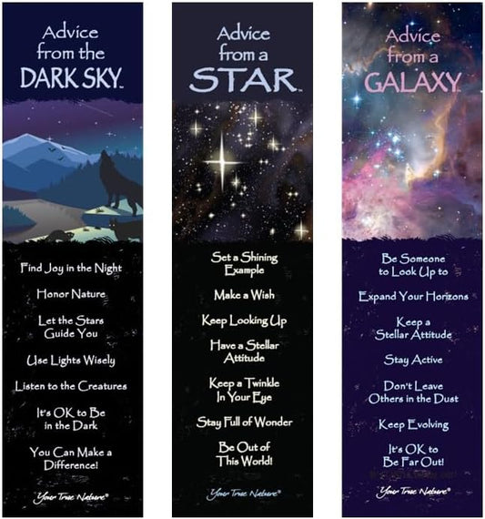 Advice 3 Bookmark Enjoy The Dark Set, Laminated with Glossy Finish, Printed on Recycled Paper, Night Sky, Galaxy, Star (AMBM-DARKSKY)