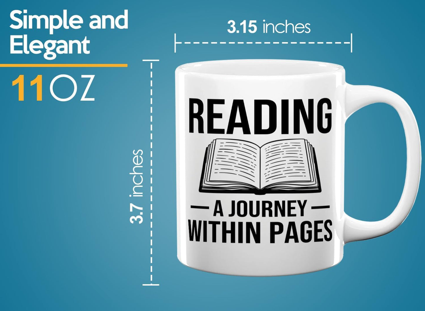 Book Lover Coffee Mug 11oz White -Reading A Journey - Bookworm Literature Library Book Lover Reader Booked Editor Intellectual Studious