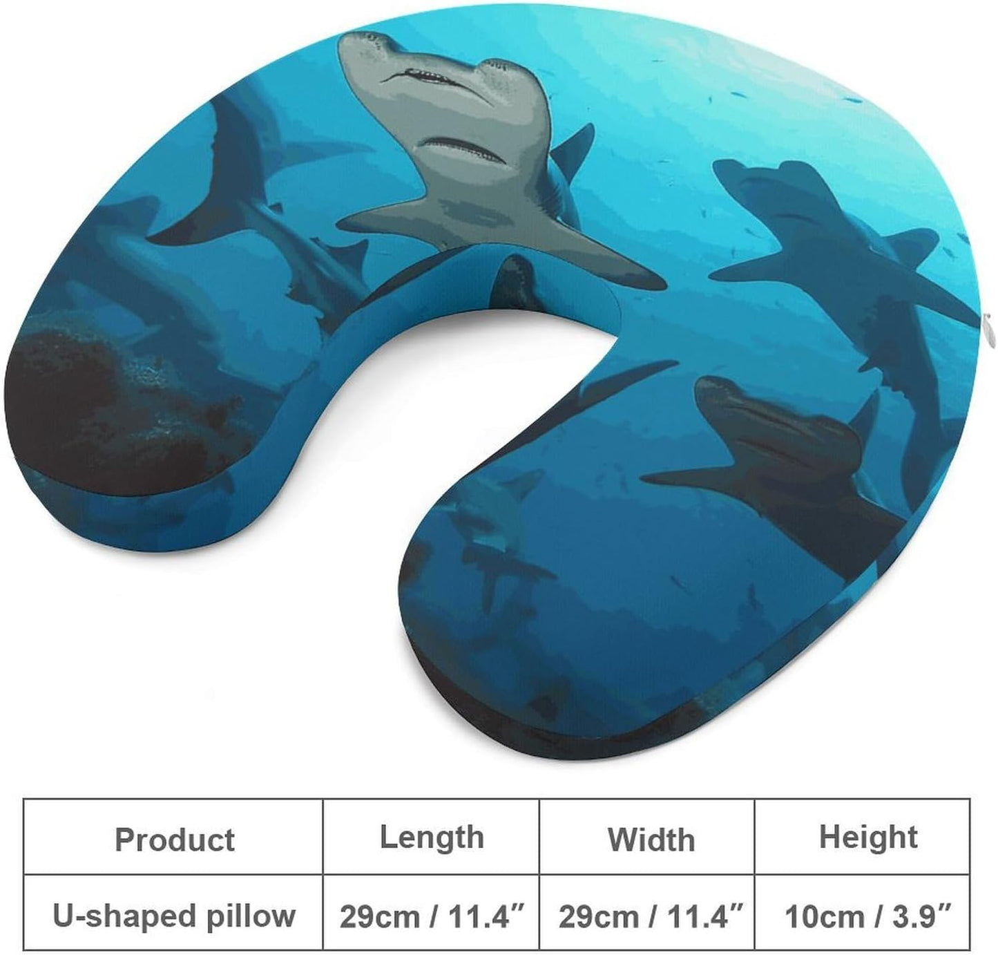 Hammerhead Sharks Neck Pillow Memory Foam U Shaped Pillows Portable Pillows for Shoulder Travel Head Support Pillow with Concealed Zipper for Airplane Car Home Office