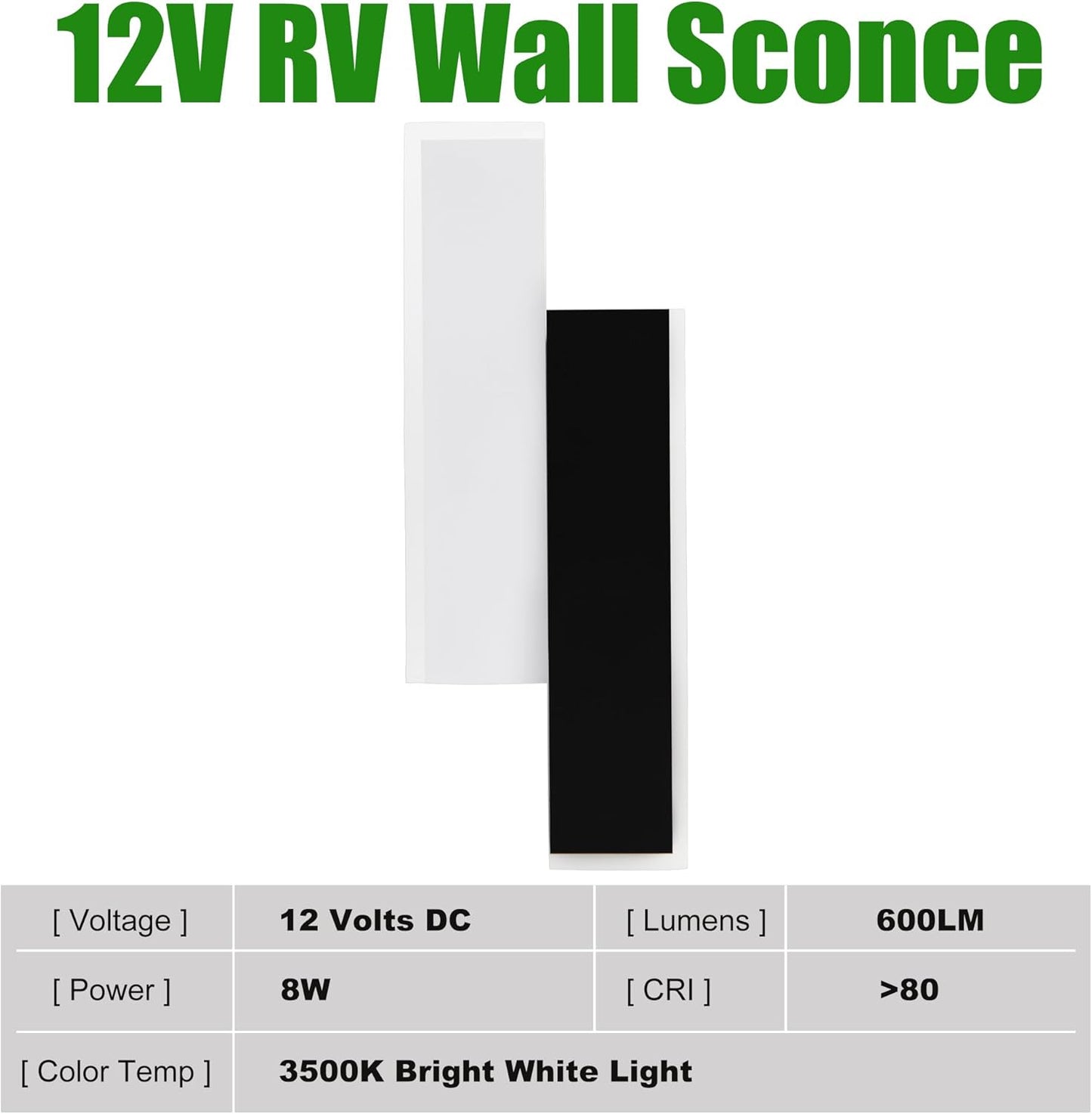 2Pack RV LED Vanity and Bedside Wall Sconce with Switch, 12V Metal Interior Light Fixture with Acrylic Lens, Energy-Efficient Reading Lamp for RV, Motorhome, Camper, Trailer