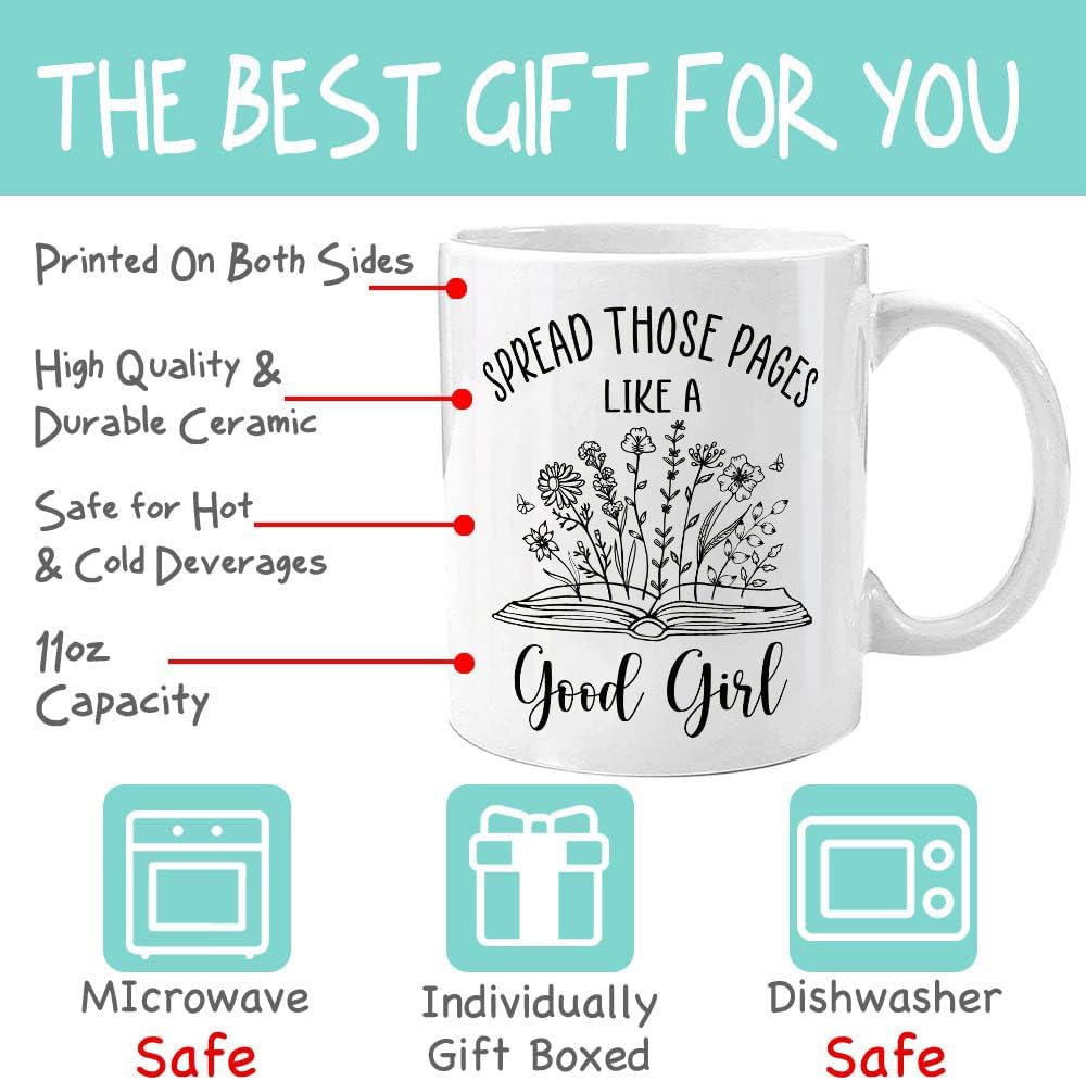 Smutty Book Lovers Gifts Spread Those Pages Like A Good Girl - Book Lover Coffee Mug - Bookish Merch 11OZ