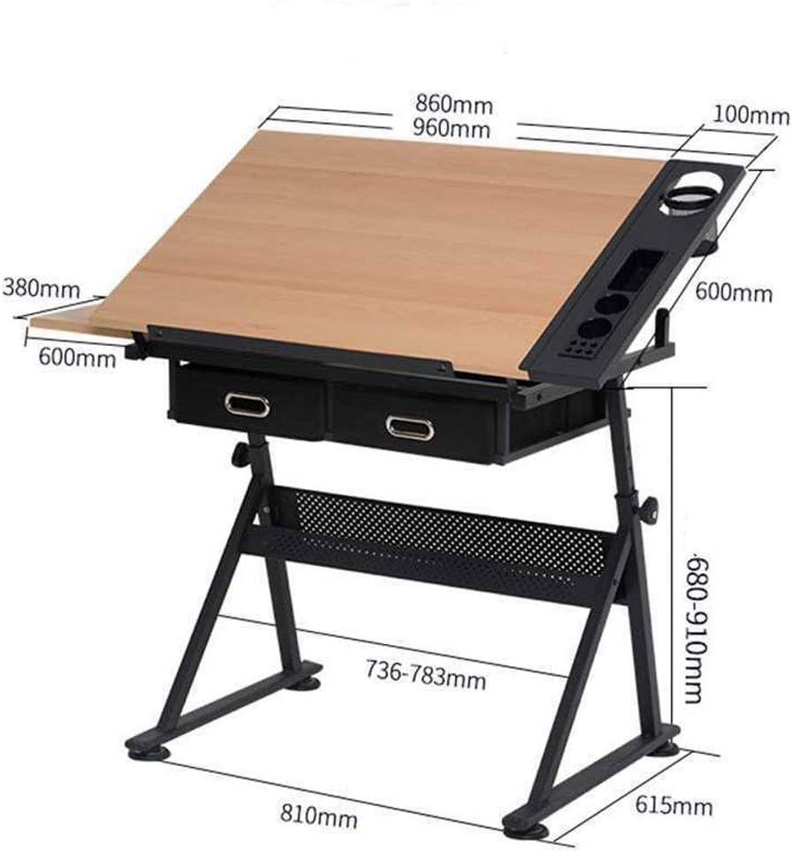 Height Adjustable Drafting Draft Desk Drawing Table Desk Tiltable Tabletop W/Stool and Storage Drawer for Reading Writing Art Craft Work Station