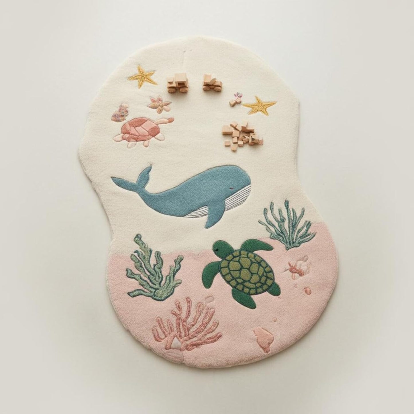 Ocean Theme Kids Play Mat, Whale and Sea Turtle Design, Soft Plush Rug, 2x3 Feet
