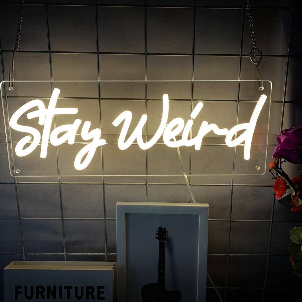 Stay Weird Neon Sign LED Neon Lights Dimmable USB Powered Book Lovers Words Quotes Sign Kid Room Light Wall Art for Library Classroom Reading Corner Decor 16"x5.76"