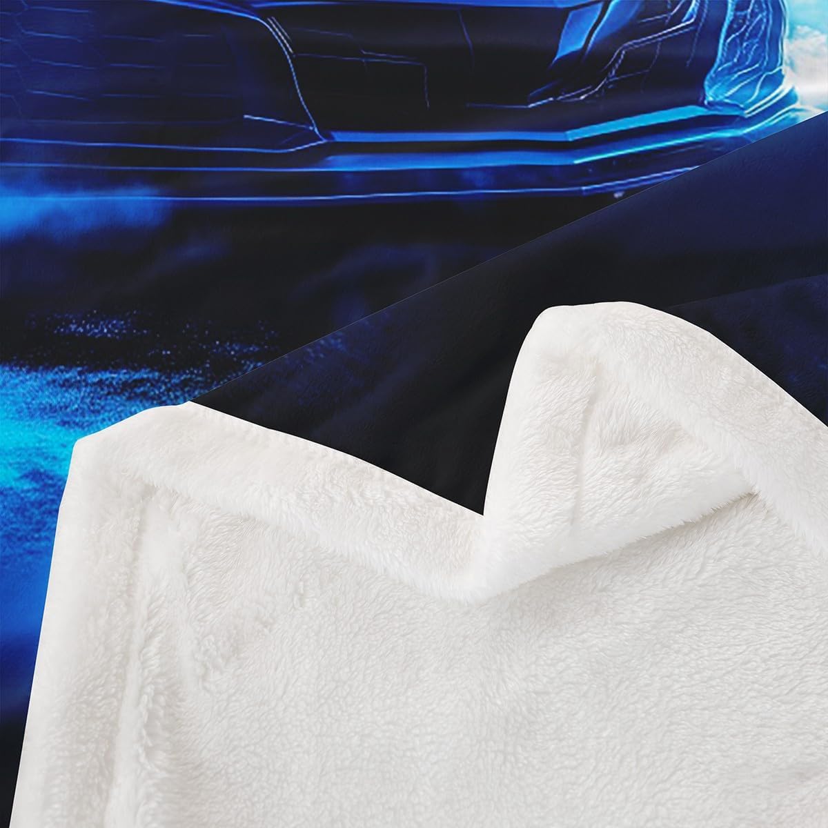 Boys Sports Car Blanket,Cool Blue Race Car Plush Blanket Queen 90x90 for Kids Teens,3D Foggy Racing Cars Throw Blankets,Extreme Sports Theme Fleece Fuzzy Blankets Racing Games Race Cars Room Decor