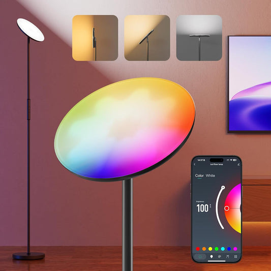 Floor Lamp, 2800LM RGBWW Smart Standing Lamps for Living Room with Smart App & Voice Control, 69.3in Torchiere Floor Lamps Color Changing, 350°Rotating LED Tall Lamp for Bedroom Office Gaming Party