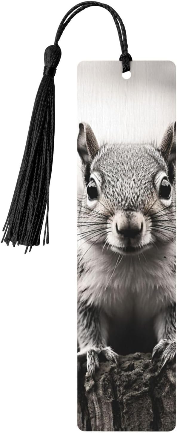 Light Gray Squirrel Bookmarks Gifts for Women Men, Wooden Bookmarks for Book Lovers, Vintage Book Marks Ornaments with Tassel, Unique Personalized Reading Page Markers Black
