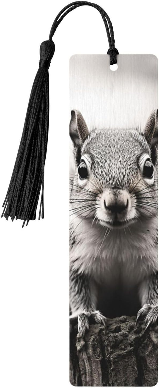 Light Gray Squirrel Bookmarks Gifts for Women Men, Wooden Bookmarks for Book Lovers, Vintage Book Marks Ornaments with Tassel, Unique Personalized Reading Page Markers Black