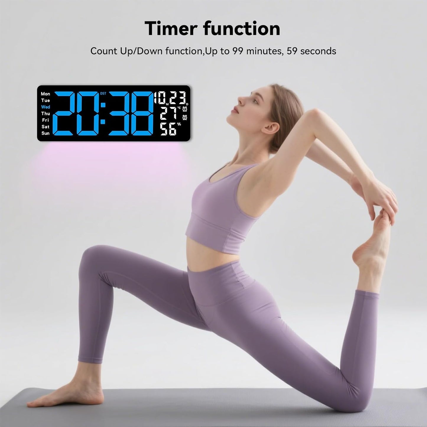 Digital Wall Clock Large Display, 17.3" Digital Clock with RGB Color Remote Control, Auto-Dimming Big Wall Clock with Night Light,Auto DST,Date Week,Temp for Home Decoration, for Elderly (Blue)