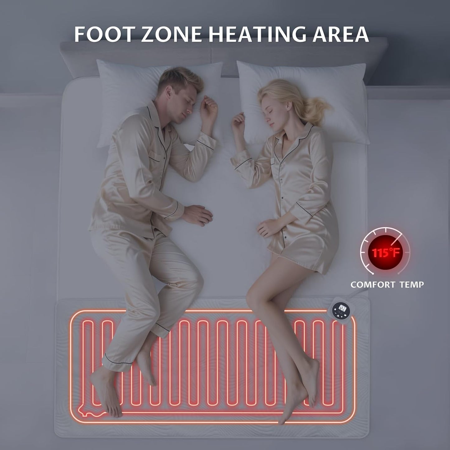 Foot King Size Electric Heated Mattress Pad - Foot Warmer for Bed with Memory & Preheat Functions, 12 Heat Settings Single Control for 1-12 Hours Auto Off, Lighted Button