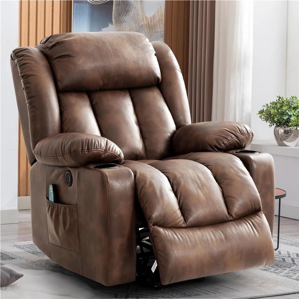 Power Lift Recliner with Heat and Massage, Electric Recliner Chair for Adults with USB Ports, Cup Holders, Side Pockets, Remote Control, Adjustable Leather Lounge Seating